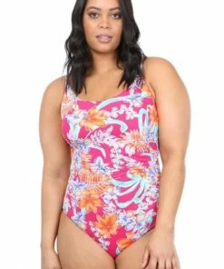 Gold Coast Swim Oriental Oasis Grace Ruched One Piece Pink