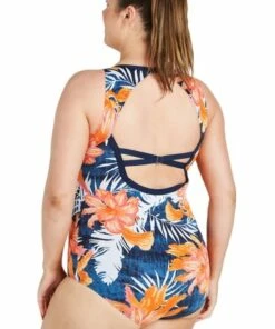 Genevieve Coral Palm Mastectomy High Neck Racer One Piece Black/Coral 3 Genevieve Coral Palm Mastectomy High Neck Racer One Piece Black/Coral -Cheap Swimweargalore Store gencr1672mcp.062 genevieve coral palm mastectomy high neck racer one piece1