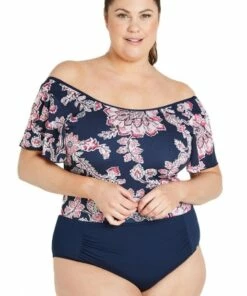 Genevieve Bramble Rose Cap Sleeve Sunsuit Navy/Pink -Cheap Swimweargalore Store gencr1978mbr.980 genevieve bramble rose cap sleeve sunsuit1