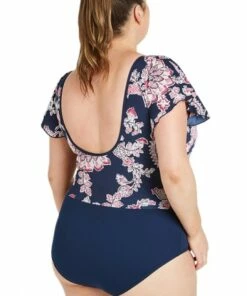 Genevieve Bramble Rose Cap Sleeve Sunsuit Navy/Pink -Cheap Swimweargalore Store gencr1978mbr.980 genevieve bramble rose cap sleeve sunsuit2
