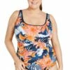 Genevieve Coral Palm F/G Cup Tank One Piece Black/Coral