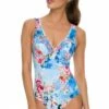 Jantzen Sunset Rose DD/E Cup Mesh Frill One Piece Blue