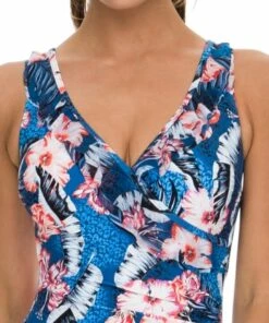 Jantzen Coco Mesh Double Frill One Piece Blue -Cheap Swimweargalore Store ja83960 bl 1