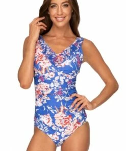 Jantzen Dahlia DD/E Cup Mesh Frill One Piece Blue