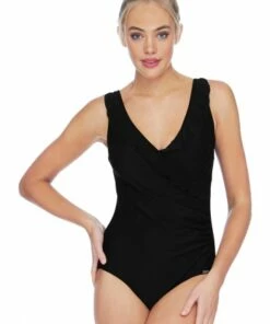 Jantzen Frill Cross Over One Piece Black -Cheap Swimweargalore Store jan82919 jantzen frill cross over one piece 2 1