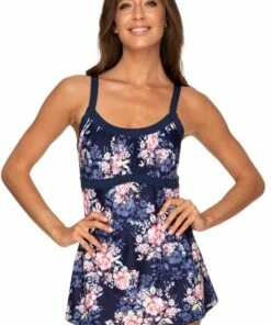 Jantzen Floral Empire Swim Dress Blue