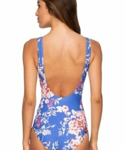Jantzen Dahlia Gathered Cross Over One Piece Blue -Cheap Swimweargalore Store jan84091bl.400 jantzen dahlia gathered cross over one piece back