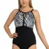 Jantzen Tiger Keyhole High Neck One Piece Black