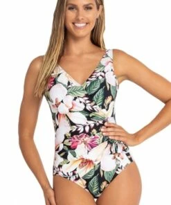 Jantzen Magnolia Gathered Cross Over One Piece Black