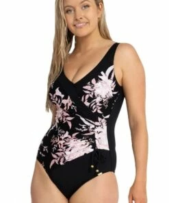 Jantzen Drift Gathered Cross Over One Piece Black
