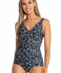 Jantzen Gathered Cross Over Sheath One Piece Black