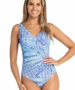 Jantzen Vanuatu Gathered Cross Over One Piece Blue
