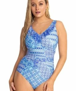 Jantzen Vanuatu DD/E Cup Mesh Frill One Piece Blue
