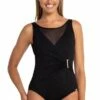 Jantzen Ava High Neck Gathered Cross Over One Piece Black