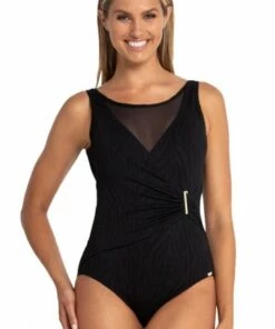 Jantzen Ava High Neck Gathered Cross Over One Piece Black