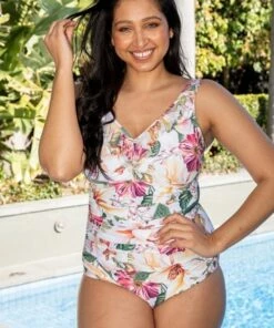 Jantzen Magnolia DD/E Mesh Frill One Piece Dove -Cheap Swimweargalore Store jantzen magnolia campaign 1