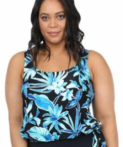 Maxine Bahama Palm Tankini Separate + Black
