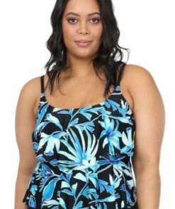 Maxine Bahama Palm Tiered Tankini Separate Black