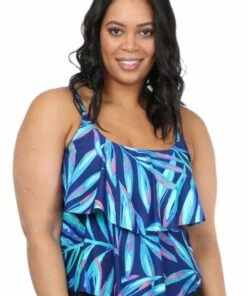 Maxine Painted Palm Tiered Tankini Separate Black -Cheap Swimweargalore Store maxine painted palm tiered singlet