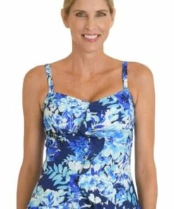 Maxine Rose Patch Ruffle Tankini Separate Navy