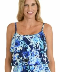 Maxine Rose Patch Tiered Tankini Separate Navy