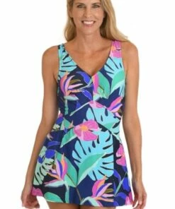 Maxine Jungle Oasis Swim Dress Navy