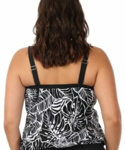 Maxine Leaf A Peel Bandeau Blouson Tankini Separate + Black/White -Cheap Swimweargalore Store maxmmoj066.905 maxine leaf a peel bandeau blouson tankini back 1