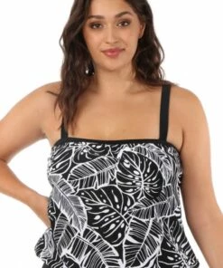 Maxine Leaf A Peel Bandeau Blouson Tankini Separate Black/White
