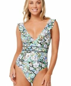 Monte & Lou Vintage Vacay Frill One Piece Black