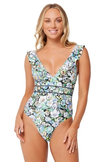 Monte & Lou Vintage Vacay Frill One Piece Black 1 Monte & Lou Vintage Vacay Frill One Piece Black