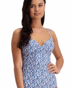 Moontide Mosaic E Cup Wrap Front Tankini Separate Navy