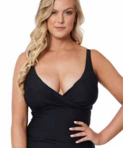 Moontide Contours F/G Cup Wrap Front Tankini Separate Black