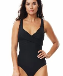 Moontide Contours F/G Cup Wrap Front One Piece Black -Cheap Swimweargalore Store moo4388cnfg moontide contours fg cup wrap front one piece1
