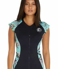 O'Neill Bahia Splice Cap Sleeve Suntop Black/Aqua