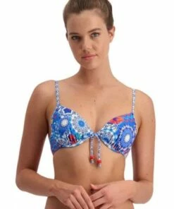 Piha Summerfest Tie Front Underwire Bra Blue