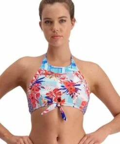 Piha Tartan Mix Knot Halter Crop Multi
