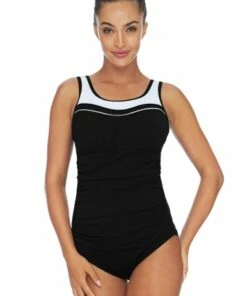 Poolproof Ruched Scoop Neck One Piece Black