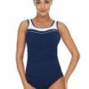 Poolproof Ruched Scoop Neck One Piece Navy