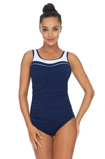 Poolproof Ruched Scoop Neck One Piece Navy 1 Poolproof Ruched Scoop Neck One Piece Navy