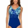 Poolproof Hibiscus E/F Cup One Piece Blue