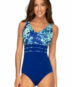 Poolproof Hibiscus E/F Cup One Piece Blue