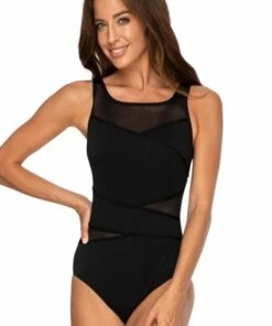 Poolproof Taped High Neck One Piece Black