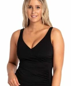 Poolproof Plain Cross Front Tankini Separate Black
