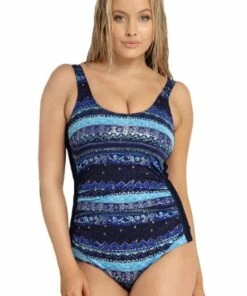 Poolproof Bollywood Mastectomy Side Pintuck One Piece Navy
