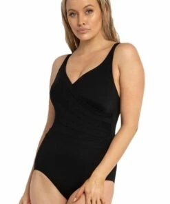 Poolproof Texture Splice Scoop Back One Piece Black