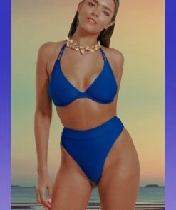 RAQ Plain High Waist High Leg Brief Cobalt -Cheap Swimweargalore Store raq campaign cobalt 2 1