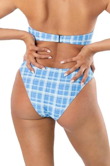 RAQ Tartan 90's High Leg Brief Blue 2 RAQ Tartan 90's High Leg Brief Blue - Image 2