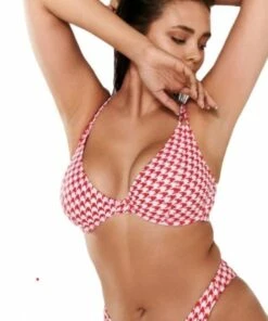RAQ Houndstooth FF/G Cup Underwire Halter Red