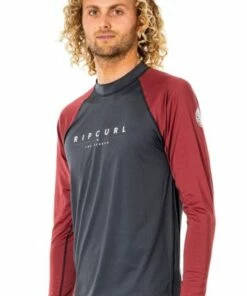 Rip Curl Mens Shockwaves Relax Suntop Black -Cheap Swimweargalore Store rip curl mens shockwaves long sleeve suntop maroon 2 1