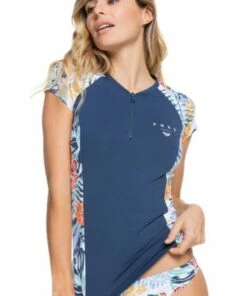 Roxy Beach Cap Sleeve Zip Suntop Navy/White